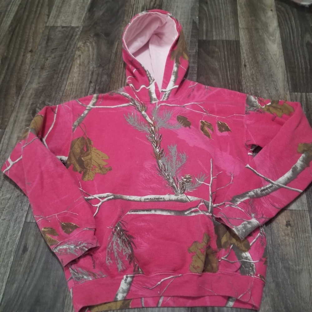 Realtree Hoodie Youth Girls 14/16 Pink Camo Pullover Sweatshirt Long Sleeve